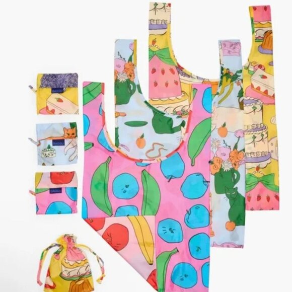 NWT BAGGU Set of 3 Standard Reusable Bags in Still Life Motif - Picture 8 of 9